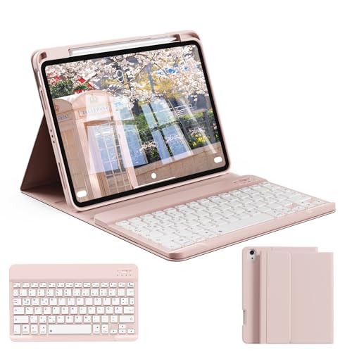 zoyu Hülle mit Tastatur für iPad A16 11/10 Generation (2025/2022, 11/10.9 Zoll), Magnetische Anti-Detach Tastatur Hülle für iPad 11./10. Generation, QWERTZ Layout Keyboard, Rosa von zoyu