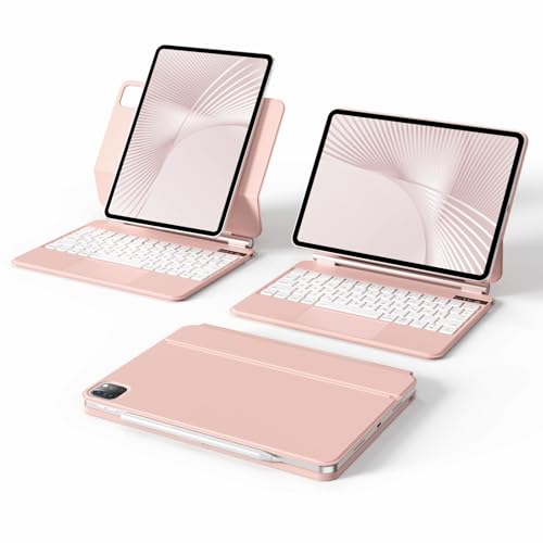 zoyu Tastatur Nur für iPad Pro 11 Zoll 4 3 2 Generation (2022/2021/2020), Magnetische Tastaturabdeckung für Touch-Trackpad, 7 Farben Hintergrundbeleuchtung, QWERTZ, Bluetooth-Tastatur, Rosa von zoyu