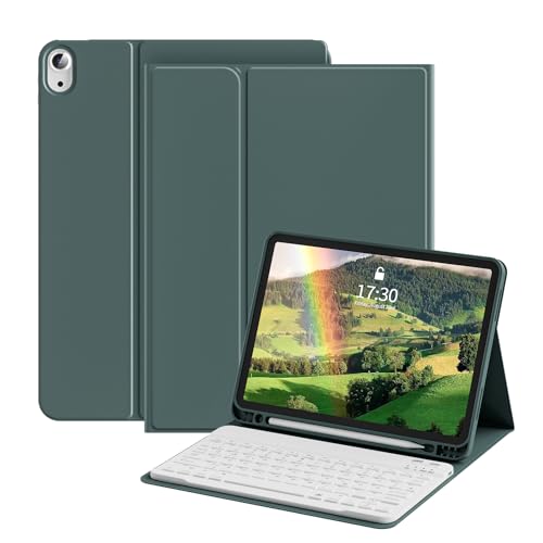 zoyu Hülle mit Tastatur Hülle Für iPad 11 Generation (A16) Hülle 11 Zoll 2025/10 Generation 10.9 Zoll 2022, Mit Magnetisch Abnehmbarer Tastatur und Flip-Stand-Cover, QWERTZ Layout, Nachtgrün von zoyu