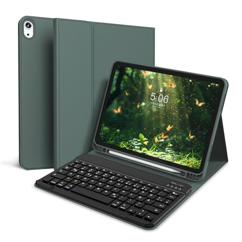 zoyu Tastatur Hülle für iPad (A16) 11 Zoll 2025/10. Generation 2022 10.9 Zoll, Magnetische Abnehmbare Kabellose, Bluetooth-Keyboard, QWERTZ, Nachtgrün von zoyu