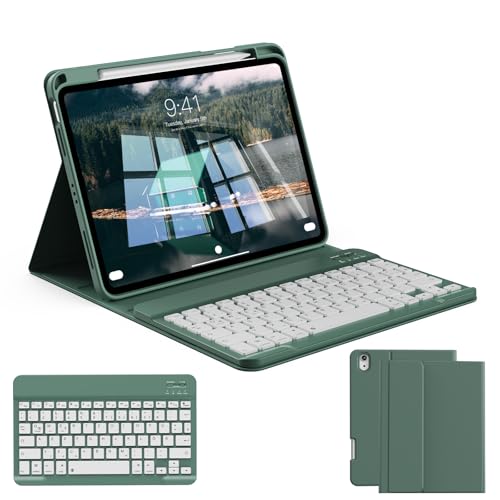 zoyu Hülle mit Tastatur für iPad A16 11/10 Generation (2025/2022, 11/10.9 Zoll), Magnetische Anti-Detach Tastatur Hülle für iPad 11./10. Generation, QWERTZ Layout Keyboard, Dunkelgrün von zoyu