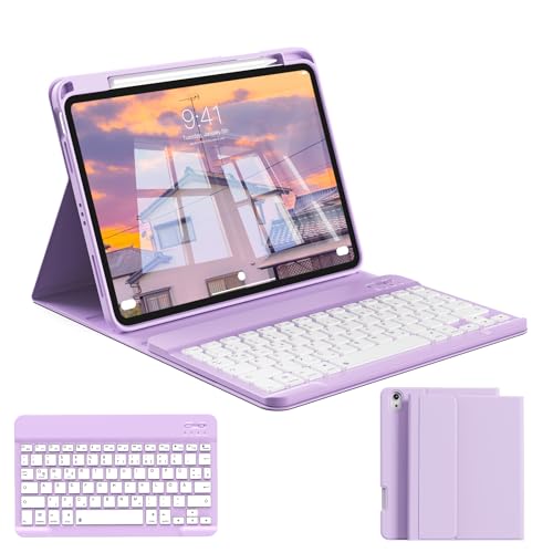 zoyu Hülle mit Tastatur für iPad A16 11/10 Generation (2025/2022, 11/10.9 Zoll), Magnetische Anti-Detach Tastatur Hülle für iPad 11./10. Generation, QWERTZ Layout Keyboard, Violetter Lila von zoyu