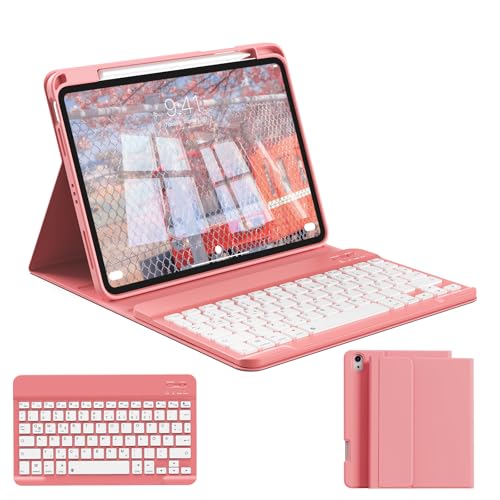 zoyu Hülle mit Tastatur für iPad A16 11/10 Generation (2025/2022, 11/10.9 Zoll), Magnetische Anti-Detach Tastatur Hülle für iPad 11./10. Generation, QWERTZ Layout Keyboard, Wassermelonenrot von zoyu