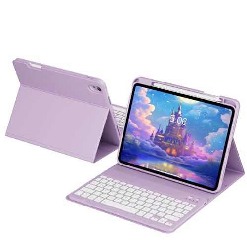 zoyu Tastatur hülle für iPad (A16) 11. Generation 11 Zoll 2025, iPad 10. Generation 10,9 Zoll 2022 mit Stifthalter, Magnetische Kabellose Abnehmbare Tastatur, Dünn und leicht, Hellviolett von zoyu