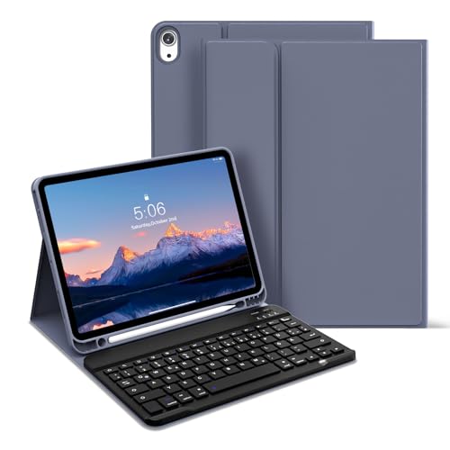 zoyu Hülle mit Tastatur für iPad Air 11 Zoll M3 / M2, iPad Air 7/6/5/4 Generation 2025/2024/2022/2020 10,9 Zoll, Soft TPU Rückschale mit Stifthalter, Magnetisch Bluetooth QWERTZ Tastatur, Violett von zoyu