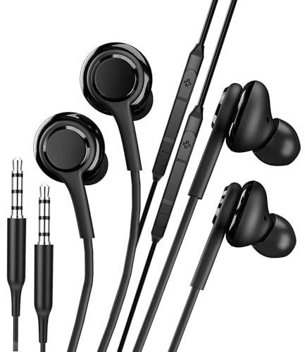 zoyuzan In-Ear-Kopfhörer (2 Pack) Schwarz, Rund, 3,5 mm Klinke, Mit Kabel, Verwicklungsfrei, Wasserresistent, Kompatibel mit Samsung, PC, PS5, PS4, Huawei, Musik, Spielen, Sport von zoyuzan