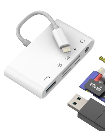 Lightning Adapter(5in1)für iPhone14 SD Kartenleser USB OTG 3.0 für Apple Laden Kabel 3.5mm Kopfhörer Klinke AUX Headphone Audio Anschluss TF Kartenlesegerät Kamera Memory Micro SD Card Reader für iPad von zoyuzan