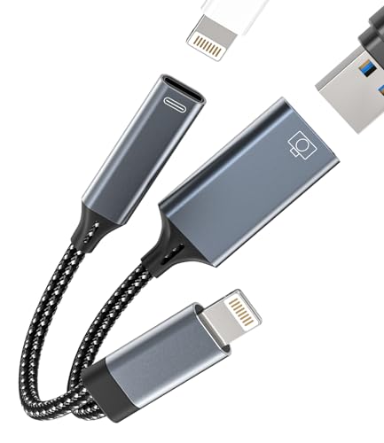 Lightning auf USB Adapter für iPhone(2 in 1)und Laden Buchse OTG 3.0 Kabel Stick Klinke Digital Kamera Anschluss Handy Tastatur Kartenleser Splitter Übertragungskabel für Apple MFI Certified für iPad von zoyuzan