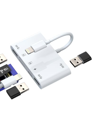 Lightning auf USB Micro SD Kartenleser Adapter (6in1)für Apple iPhone 15 für iPad Kompatibel für Samsung Karten OTG Card Reader Handy Speicherkarte Digitalkamera Speicherkartenleser TF Kartenlesegerät von zoyuzan