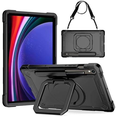 zukof Schutzhülle für Samsung Galaxy Tab S10 FE/S9 FE 5G (11 Zoll), robuste Hybrid-Hülle mit verstellbarem Ständer und Griff, Schwarz/Schwarz von zukof
