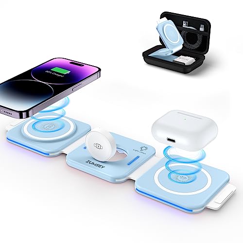 ZUMSEY 3 in 1 Faltbar Kabelloses Ladegerät, Magnetische Ladestation Kompatibel mit iPhone 15 14 13 12/Pro/Pro Max/Plus, Travel Wireless Charger für Apple Watch 9/Ultra 2/8/7/6/SE/5/4, AirPods Pro/2/3 von zumsey