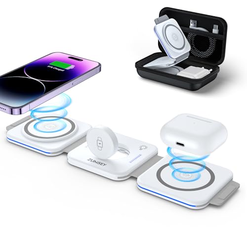 ZUMSEY Faltbares kabelloses Reiseladegerät, 3 in 1 Apple Ladestation Für Apple Watch und iPhone, Wireless Charger für iPhone 15 14 13 12 Pro Max Plus, für Apple Watch 9/Ultra/8/7/6/SE/5/4/3/AirPods von zumsey