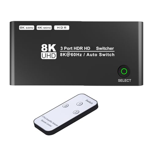 zuousxbs 8K HDTV Switcher 3 Port HDTV Switcher 8K@60Hz HDTV Switcher Mit Remote 3 Port HDTV 2.1 Für Projektoren von zuousxbs